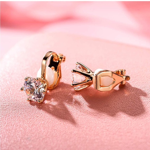 Rose Gold and Crystal Clip-On Earrings - Picture 6 of 7